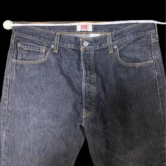 LEVI’S 501 Button Fly Straight Leg Blue Jeans Men's Size 38 x 32 Dark Wash Black - Picture 3 of 11